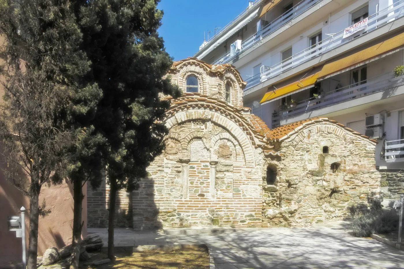 The exterior of the Byzantine Baths of Thessaloniki in Upper Town. It's the only surviving in the city and an unesco monument.